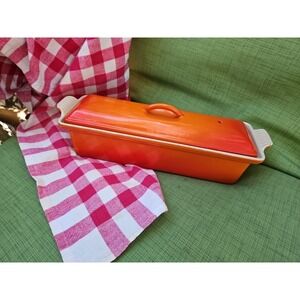 Le Creuset #32 Terrine Loaf Pan Pate Mold Flame Orange w/Lid France EXCELLENT